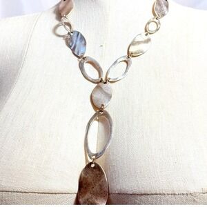 Silver Link Y Drop Necklace on  black cord 19" necklaces 2.5" extension 5" drop